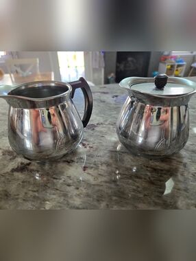 Vintage 1950s Sunbeam Chrome Creamer And Sugar 3" Tall  Metal Stainless Steel